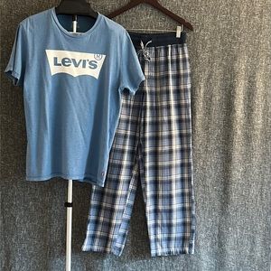 Levi’s shirt, Eddie Bauer sleep pants